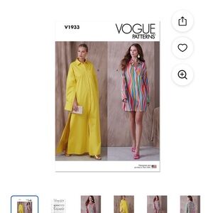 Vogue V1933 Size F5 Plus Size Shirt Dress Sewing Pattern Brand New Uncut